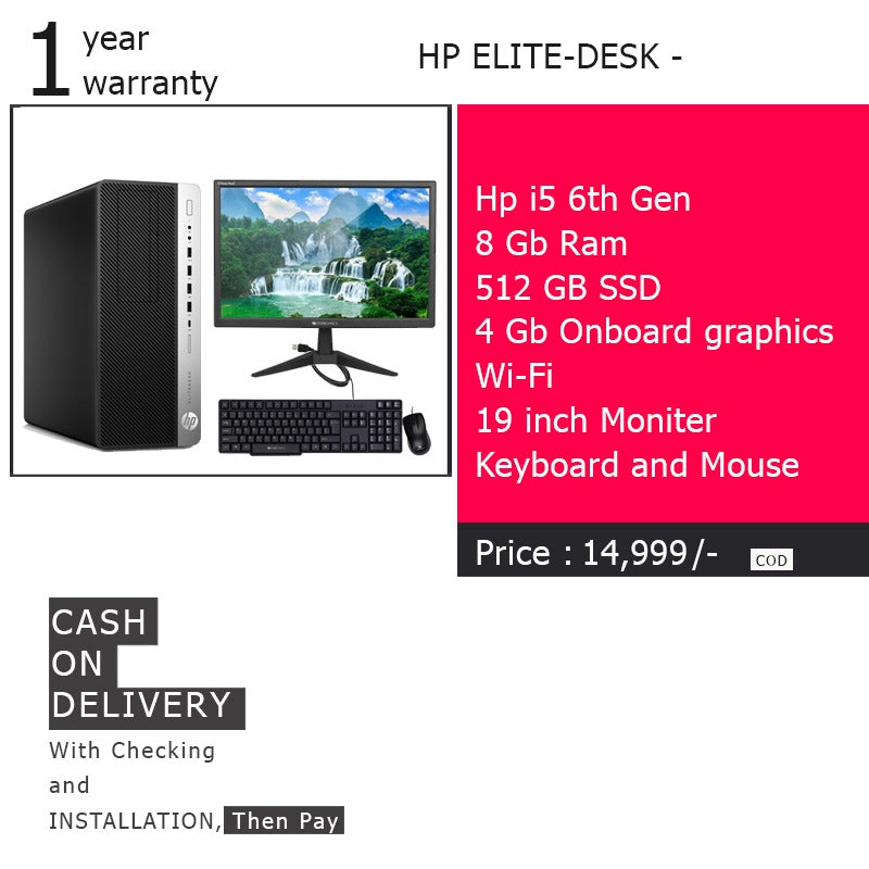 HP Branded Desktop I5 6th gen | 8 GB RAM | 256 GB SSD | Wifi | 19 inch Led Moniter | Keyboard and Mouse (1 year warranty)