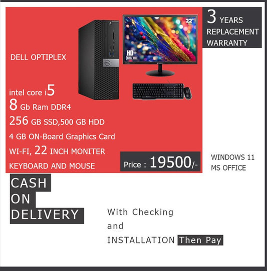 Hp Desktop I5 6th | 8 GB RAM DDR4 | 256 GB SSD | 500 GB HDD | WIFI | Windows 10 | Ms office | 22 INCH MONITER | Keyboard and Mouse - 3 year warranty