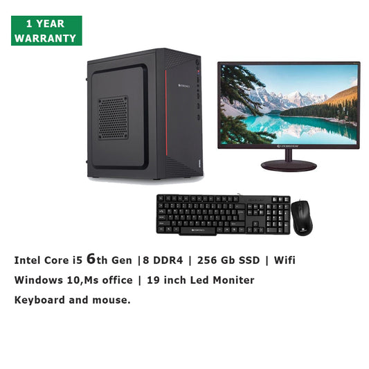 Intel Core i5 6th Gen | 8 DDR4 | 256 Gb SSD | Wifi | Windows 11,Ms office | 19 inch Led Moniter | Keyboard and mouse | (1 year warranty)