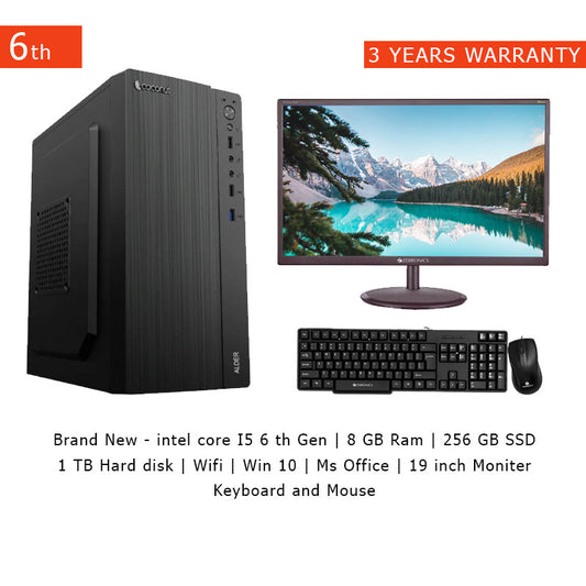 Brand New | intel core I5 6th Gen | 8 GB Ram | 256 GB SSD NVme | 1 TB Hard disk | Wifi | Windows 10 | Ms Office | 19 inch Moniter | Keyboard and Mouse - 3 YEARS REPLACEMENT WARRANTY